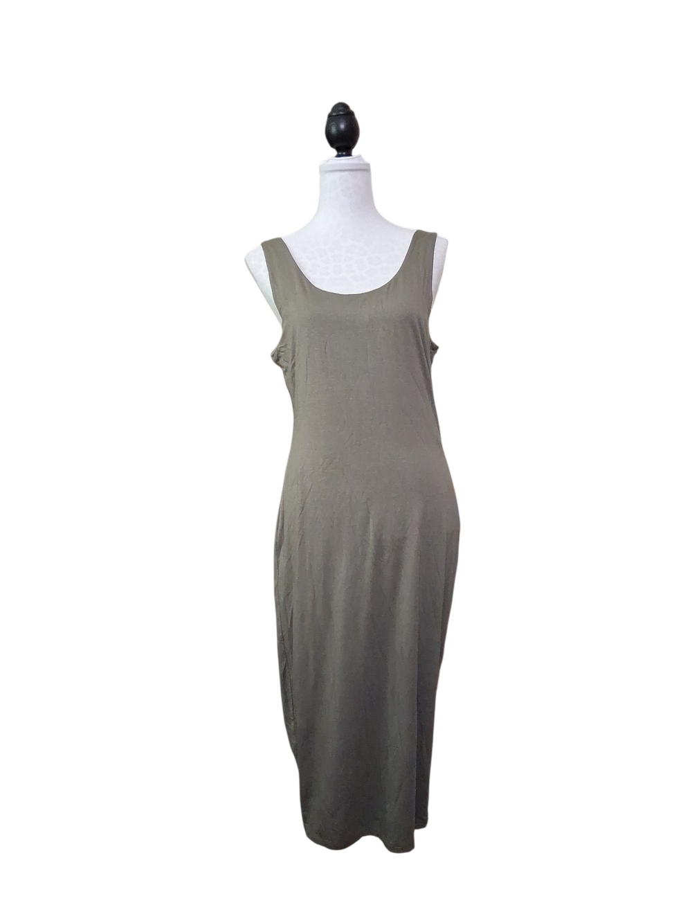 Sleeveless Olive Tank Maxi Dress - Classic Scoop Neck Slim Fitting L